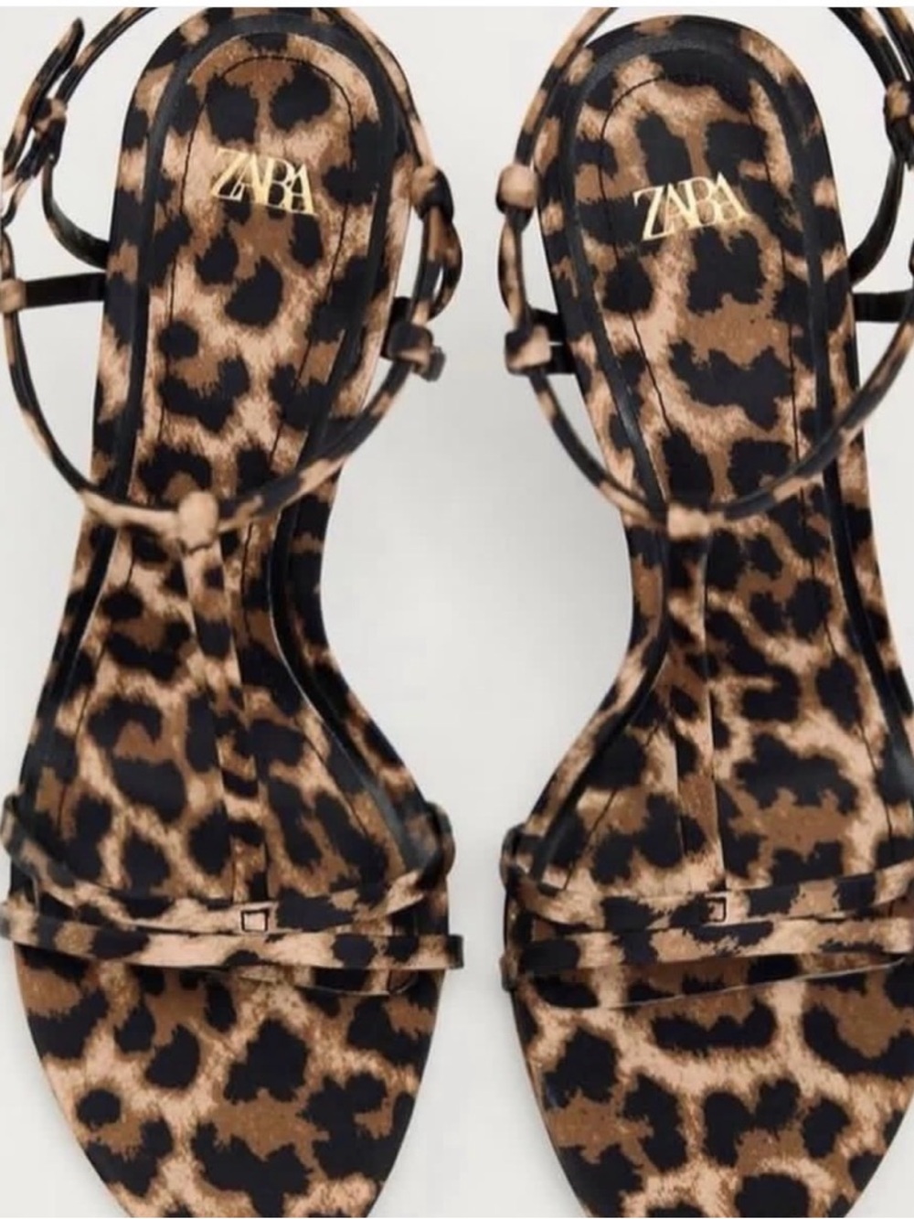 Zara Leopard-Print Strappy Sandals in Brown and Black